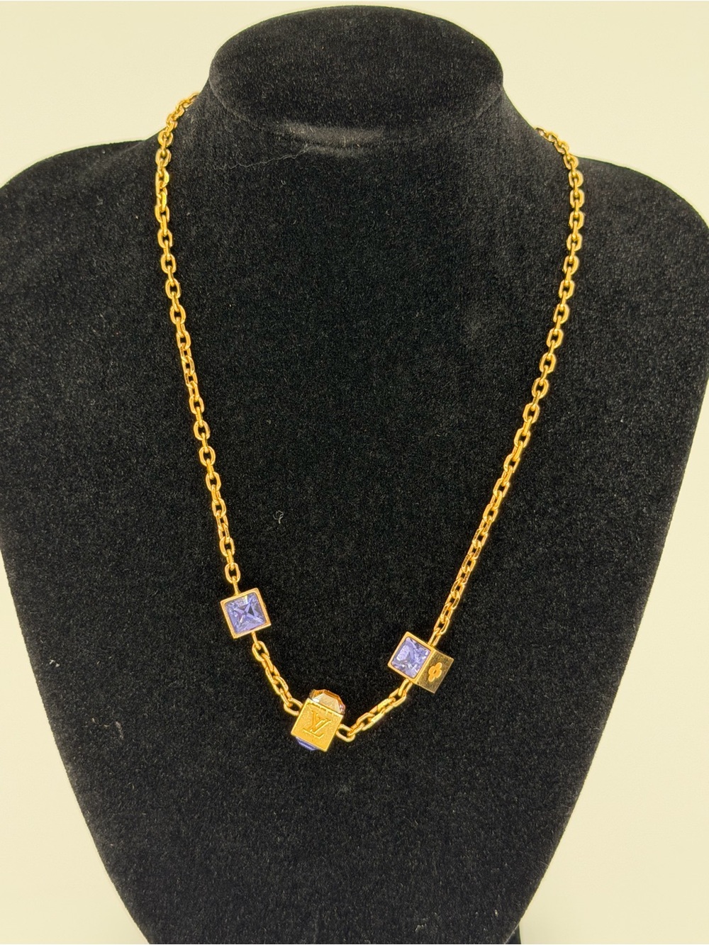 Louis Vuitton Gamble Necklace Gold with Purple and Clear Swarovski Crystals - Picture 2 of 13
